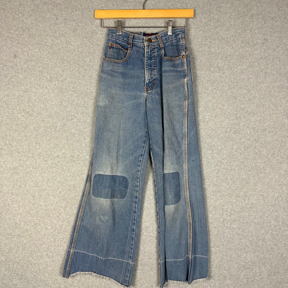 Vtg 70s/80s BRITTANIA High Rise Wide Leg‎ Jeans XS 22x26 Patched